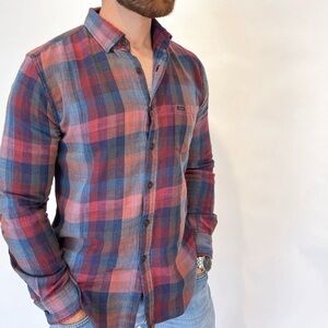 Industrie Clothing Men's Plaid Button-Down Shirt in Red and Blue